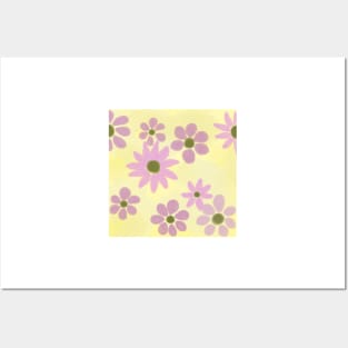 Pink and Yellow Daisy Sunflower Floral Pattern Posters and Art